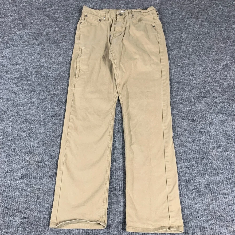 Levis Pants Mens 30x30 Beige Denim Flat Front Straight Stretch Gold Signature